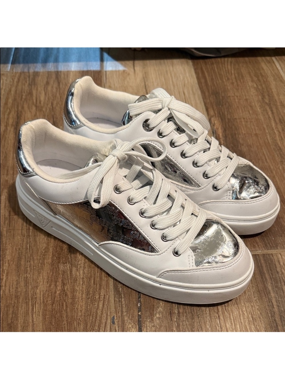 Guess White and Silver Women's Sneakers